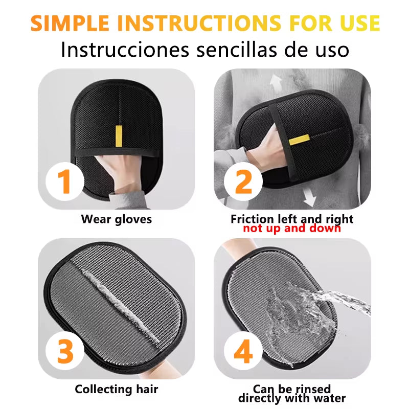 Reusable Double-Sided Pet Hair Removal Glove Anti-Static Grooming Tool for Cats Dogs Soft Brush Mitt for Furniture Carpet Cloth